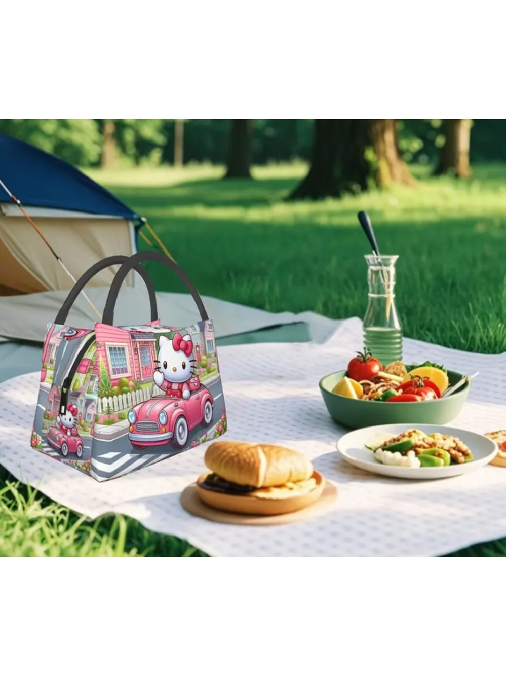 Hello Kitty Insulated Lunch Bag Reusable Cooler Tote with Cute Car Floral Design - Picture 4 of 6